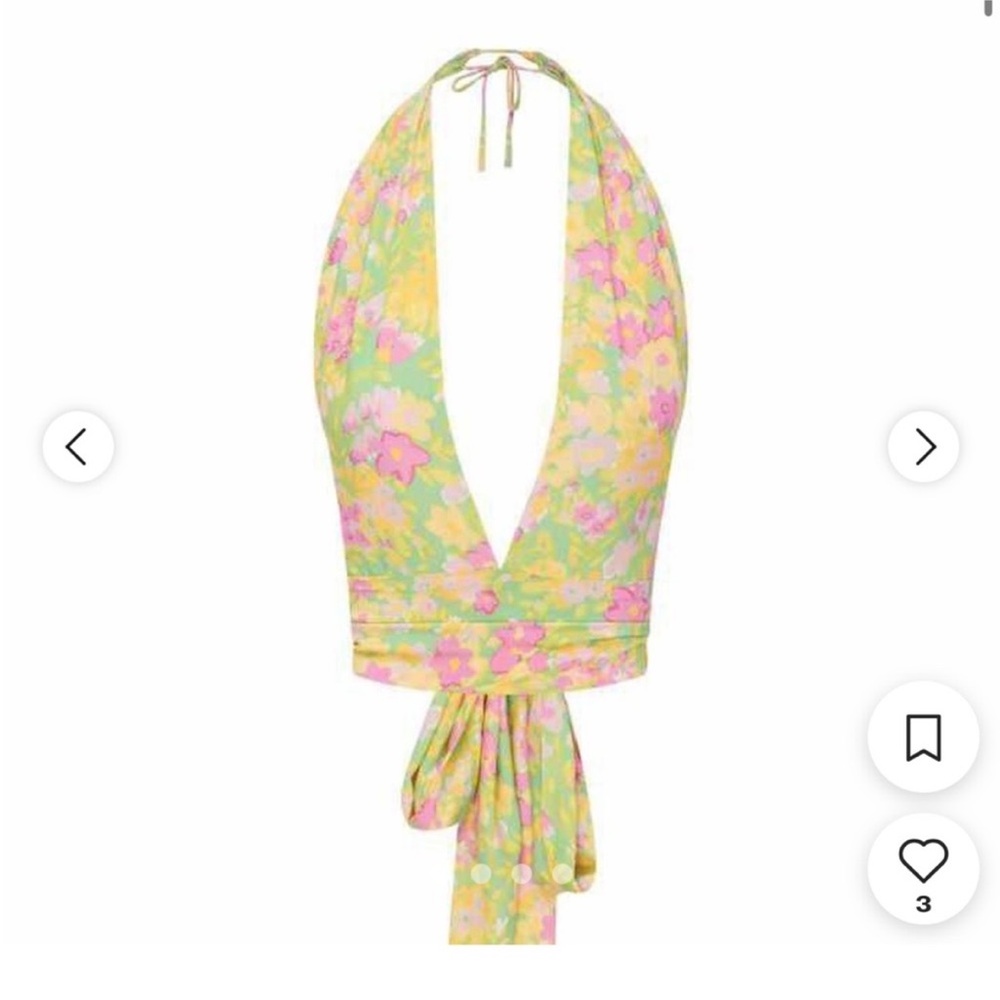 With Jean Floral Halter Top - Green and Pink